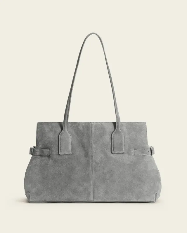 Flattered Lisa Bowler tas stone grey suède handvat