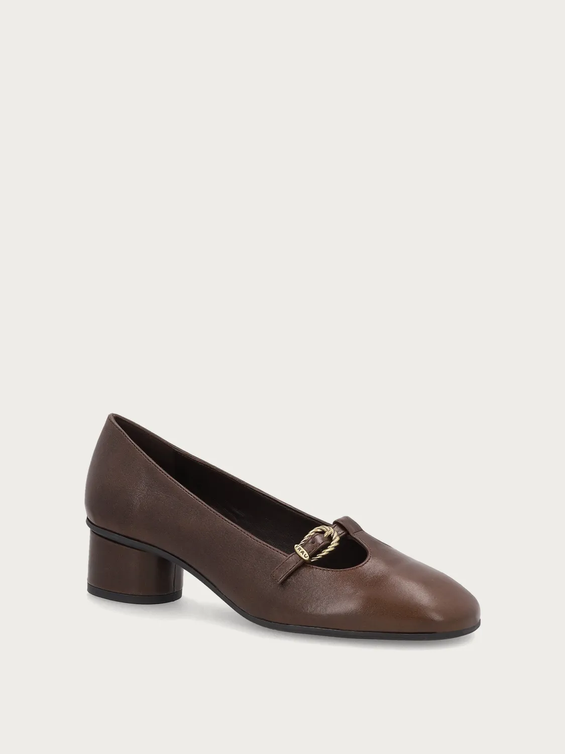 Frau Verona T-bar pumps bruin leer dames ronde hak