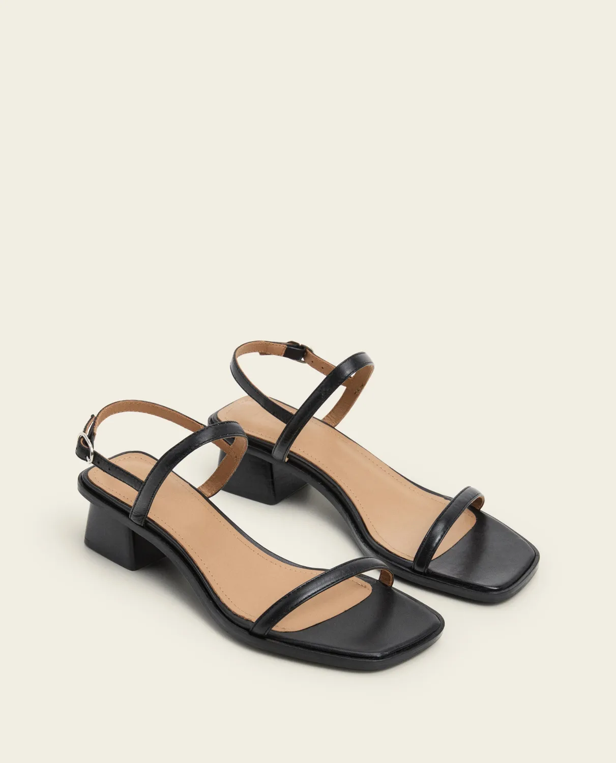 Flattered Juno Leather Black sandalen zwart hakje