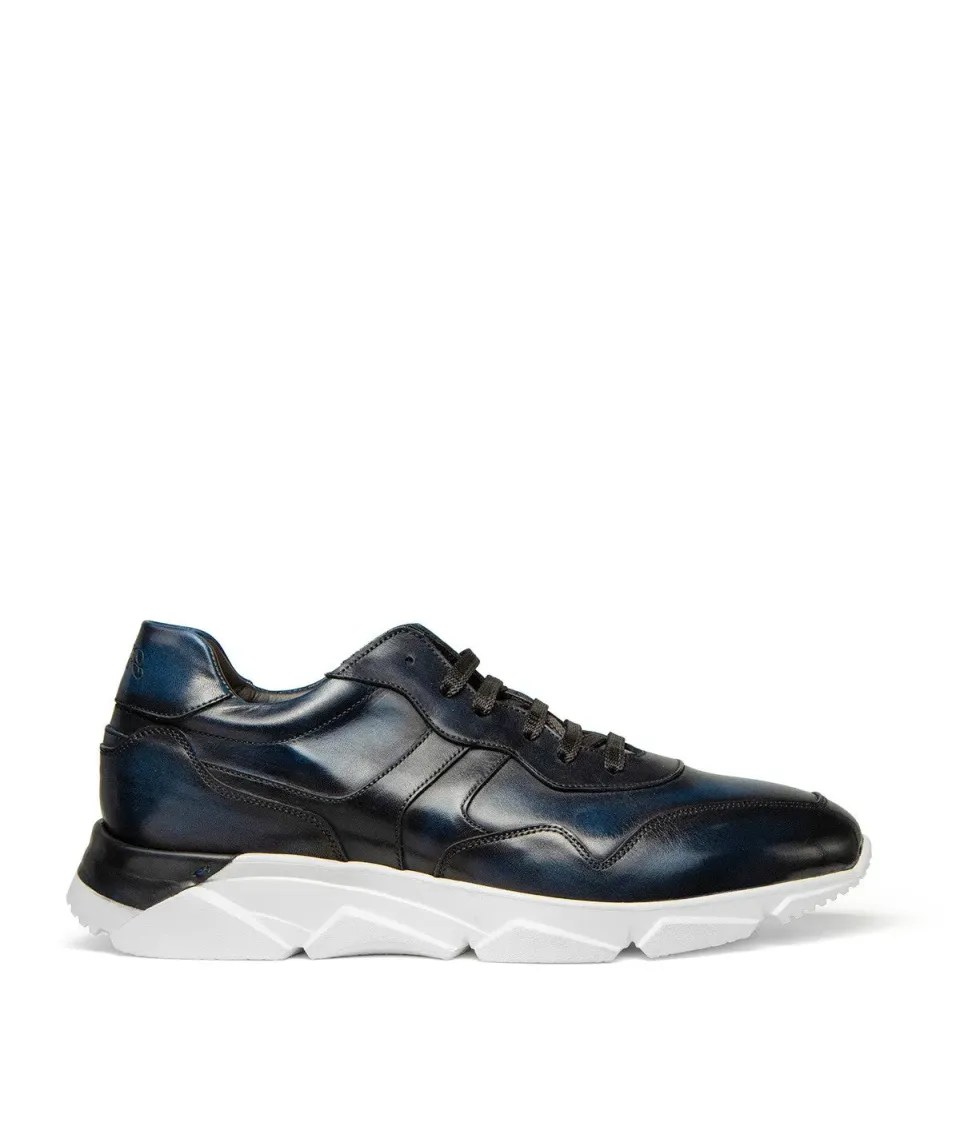 Finsbury Paolo blauwe patina leren sneakers