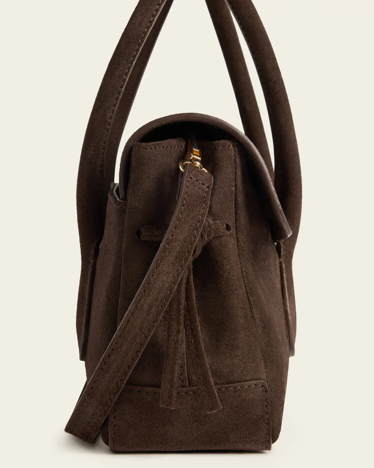 Flattered Lydia Mini tas chocolade suède crossbody
