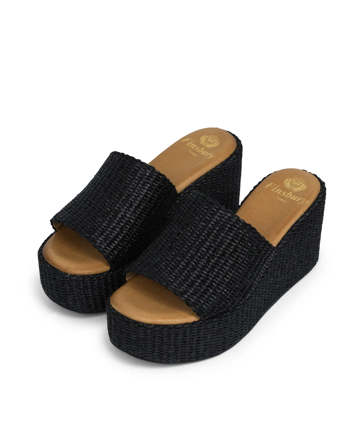 Finsbury Sabrina muiltjes zwart raffia Italie