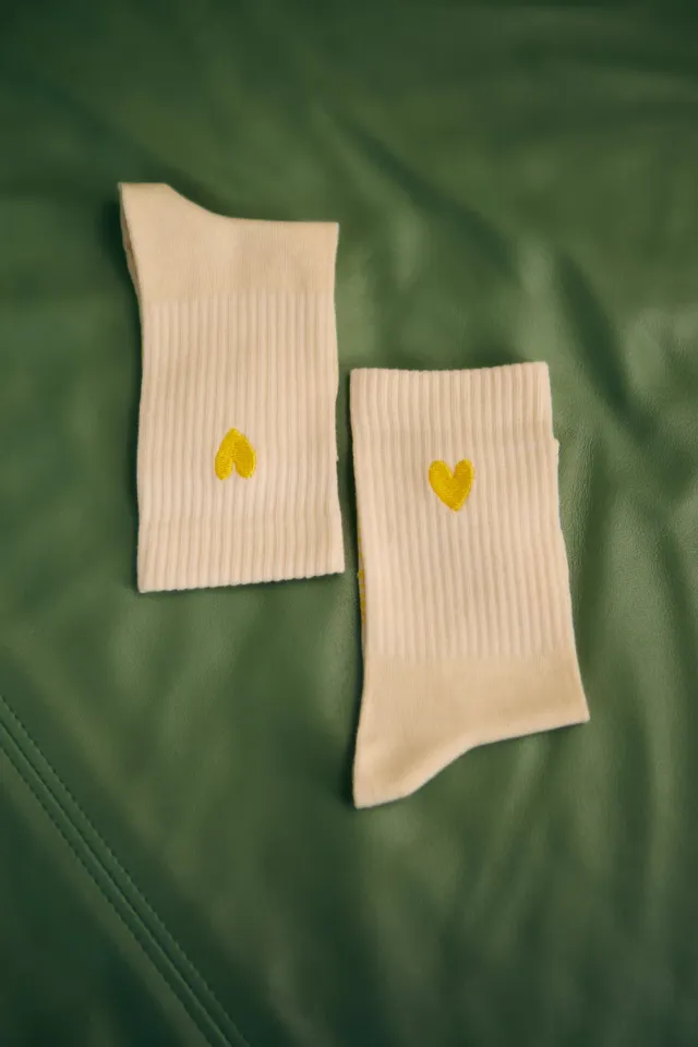 Jutelaune Heart Yellow sokken geel one size bio-katoen