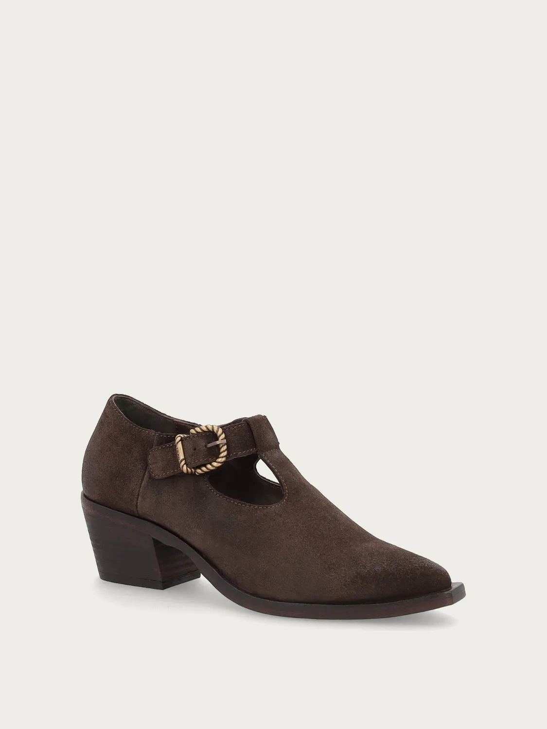 Frau FX Texan schoenen suède bruin hak gesp