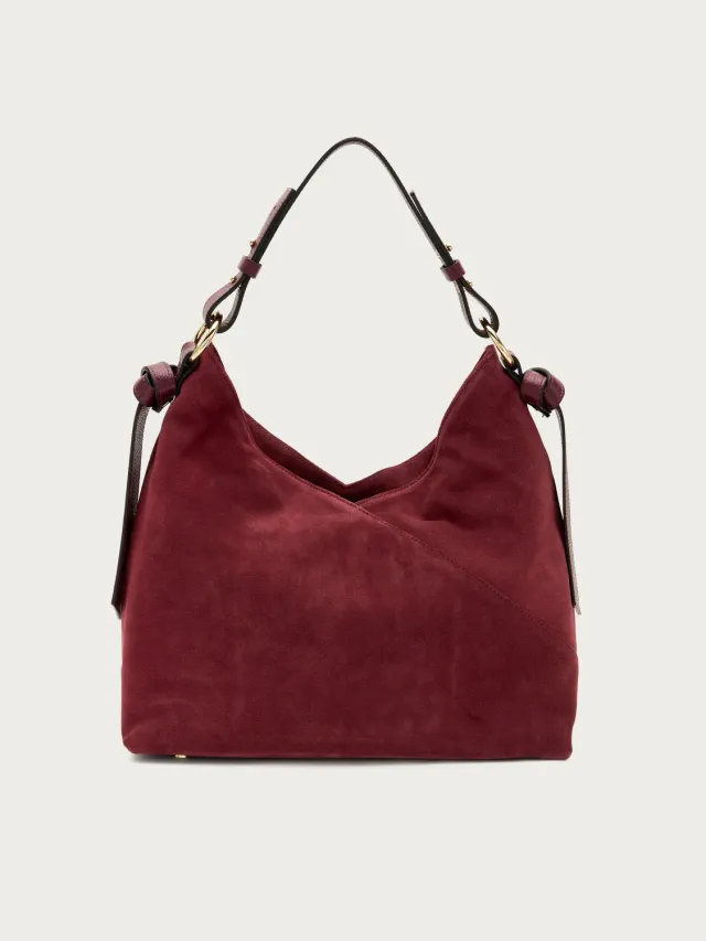 Frau bordeaux suede schoudertas hobo large