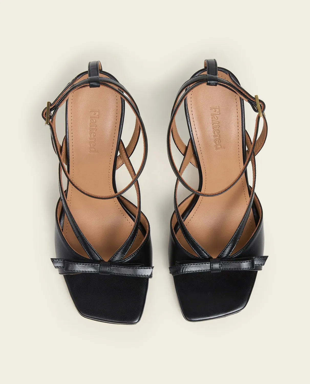 Flattered Margo Leather Black sandalen hak zwart leer 8 cm