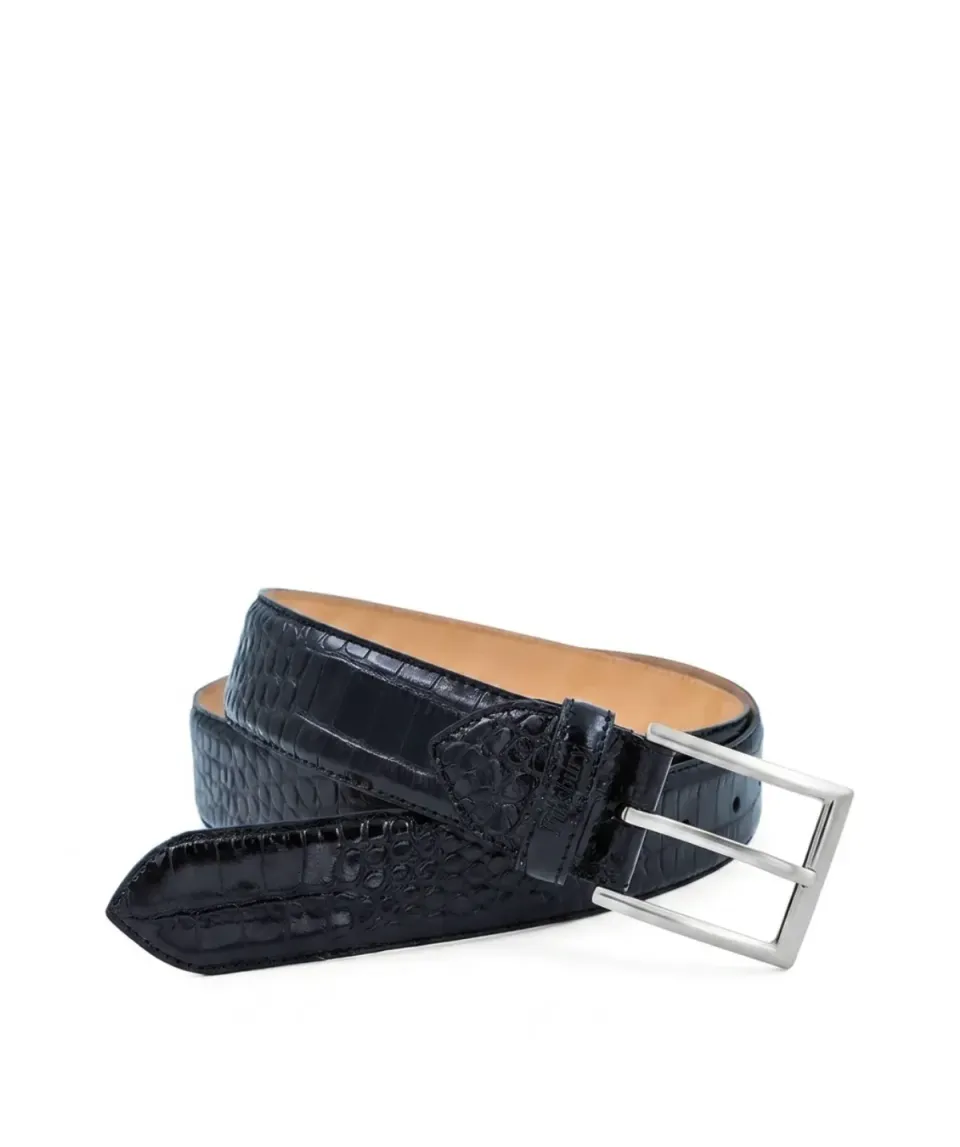 Finsbury Croco riem leer zwart 100 cm crocoprint