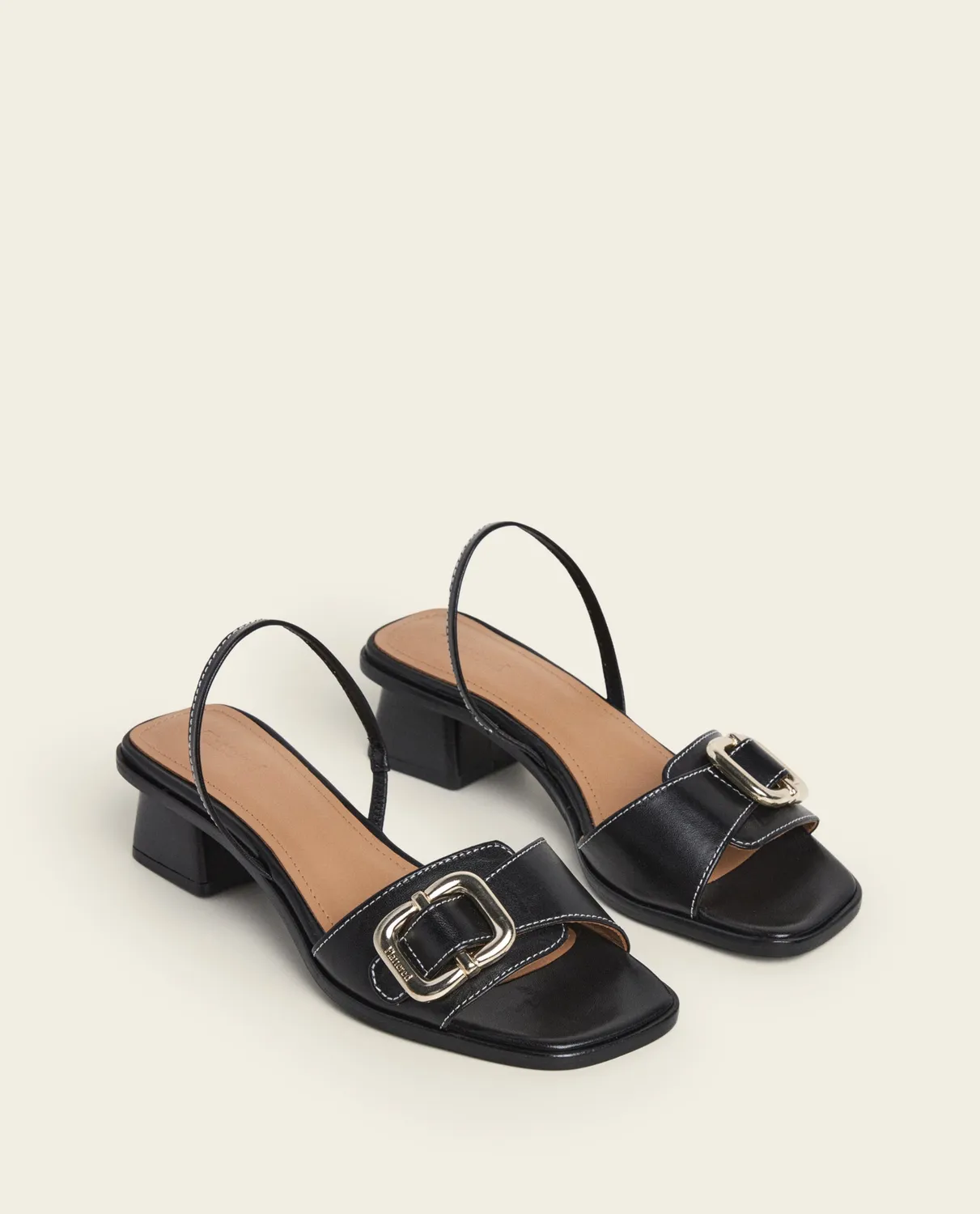 Flattered Jojo Leather Black sandalen blokhak