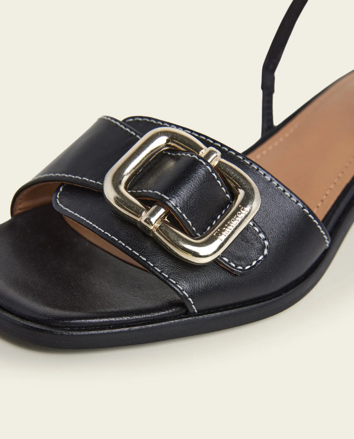 Flattered Jojo Leather Black sandalen blokhak