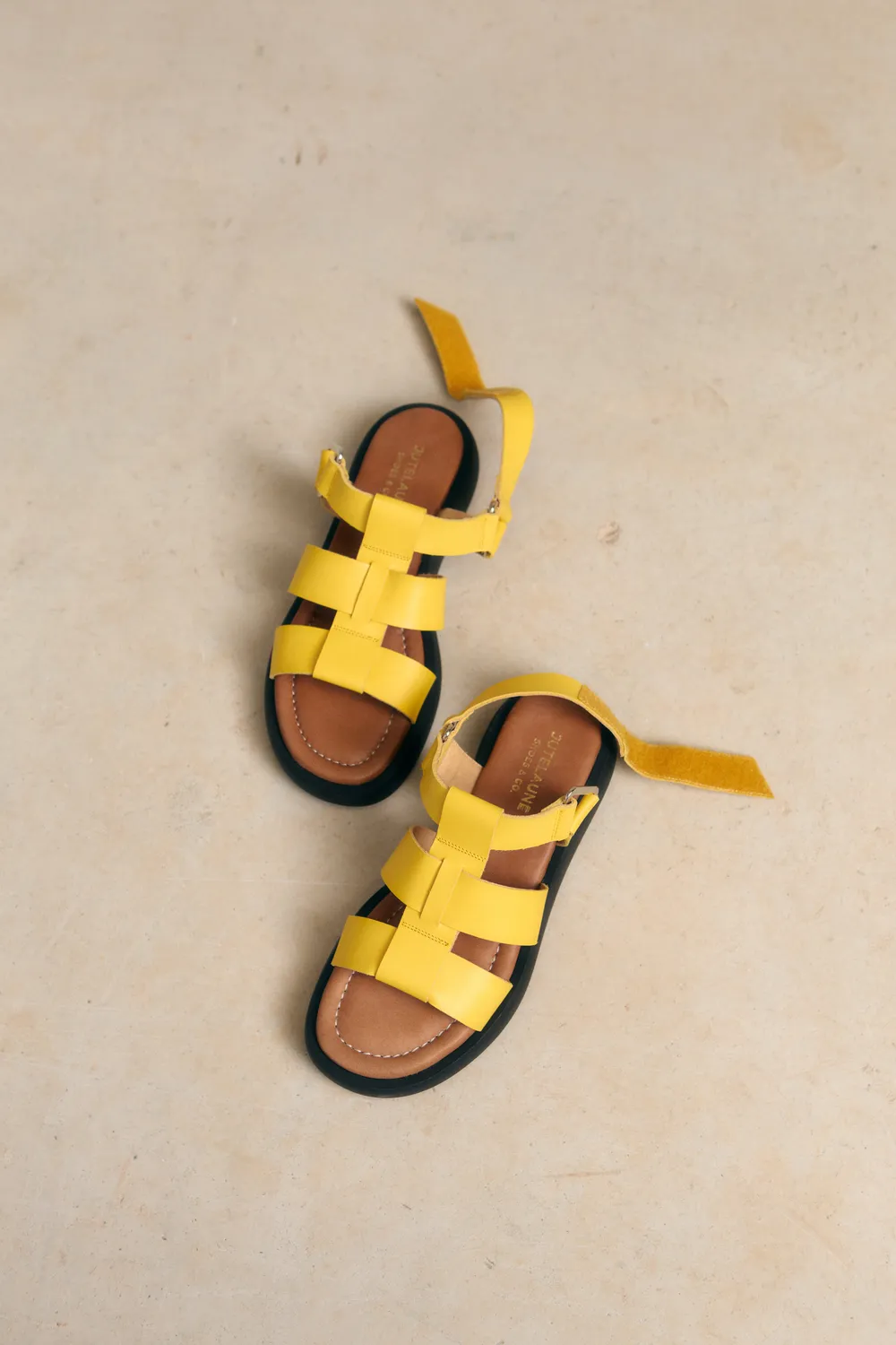 Jutelaune Selma sandalen geel nappa leer chunky