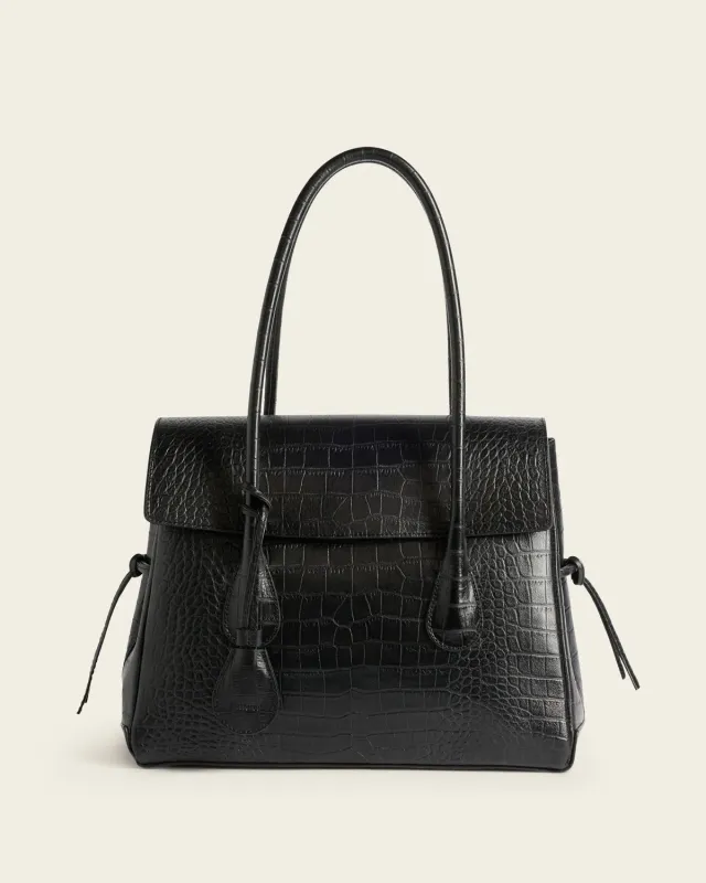 Flattered Lydia Tote Bag Croco handtas zwart krokoleer
