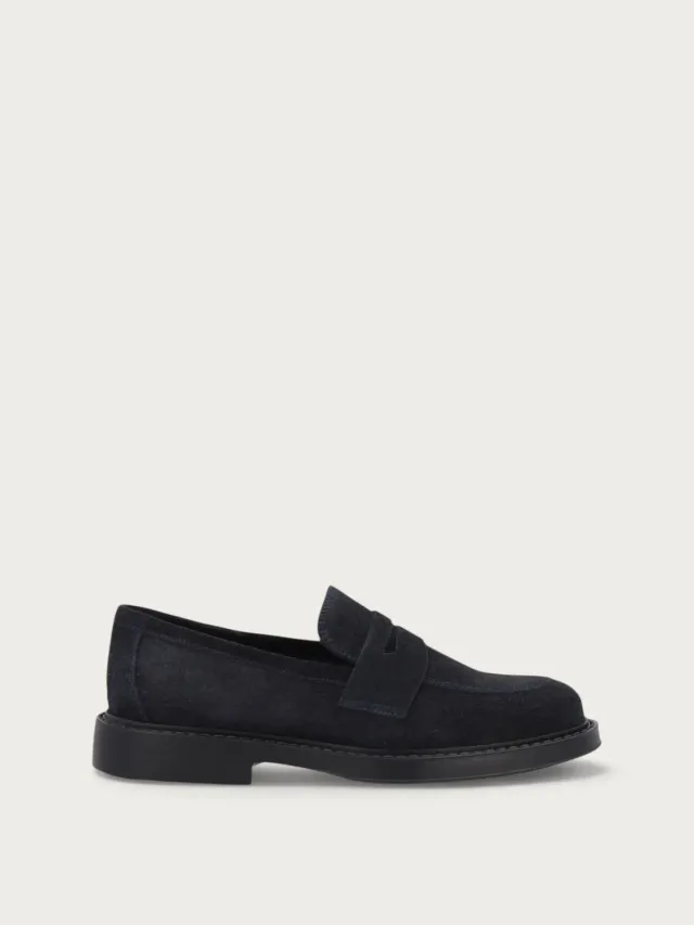 Frau Verona loafers suède blauw zadel-detail