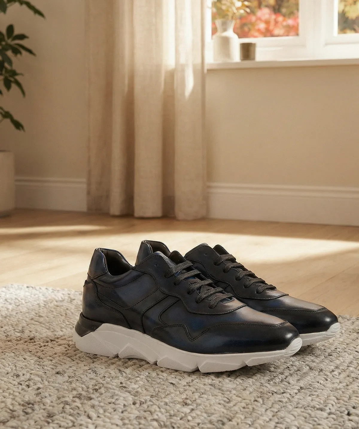 Finsbury Paolo blauwe patina leren sneakers