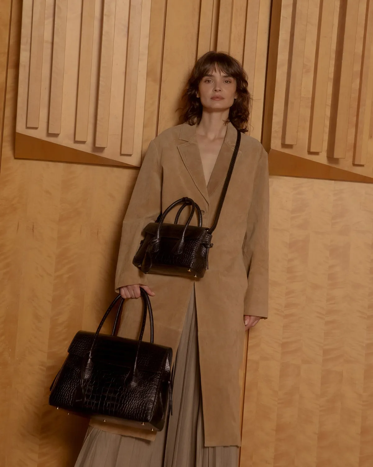 Flattered Lydia Mini tas zwart croco leer