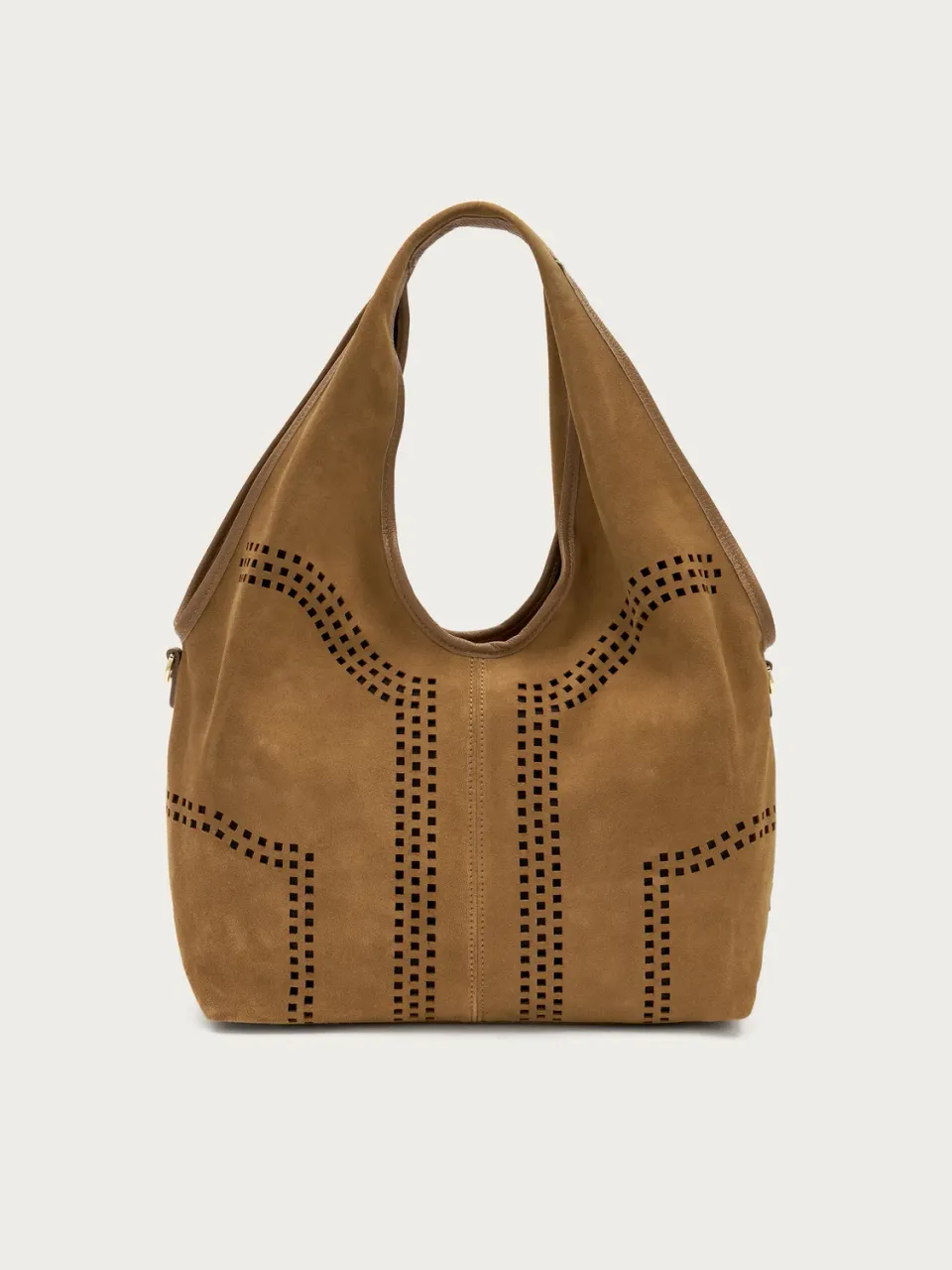 Frau beige suède maxi tas hobo laser-cut
