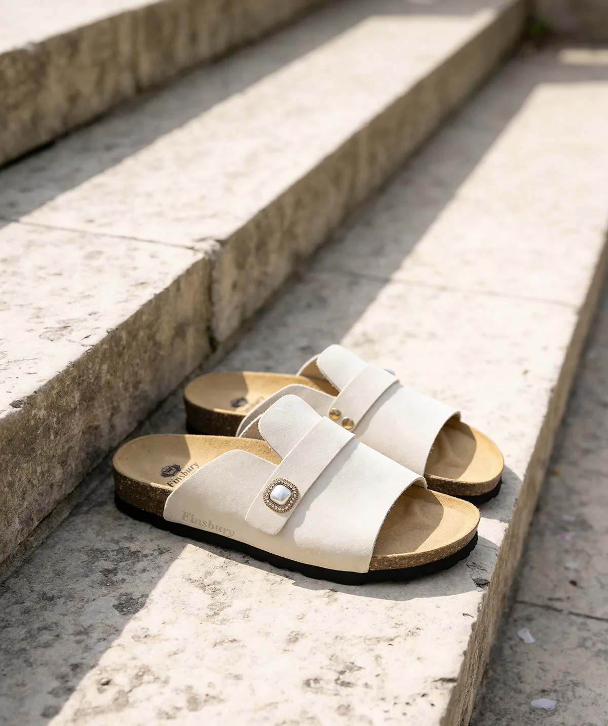 Finsbury AGATHE muiltjes beige leer kurkzool