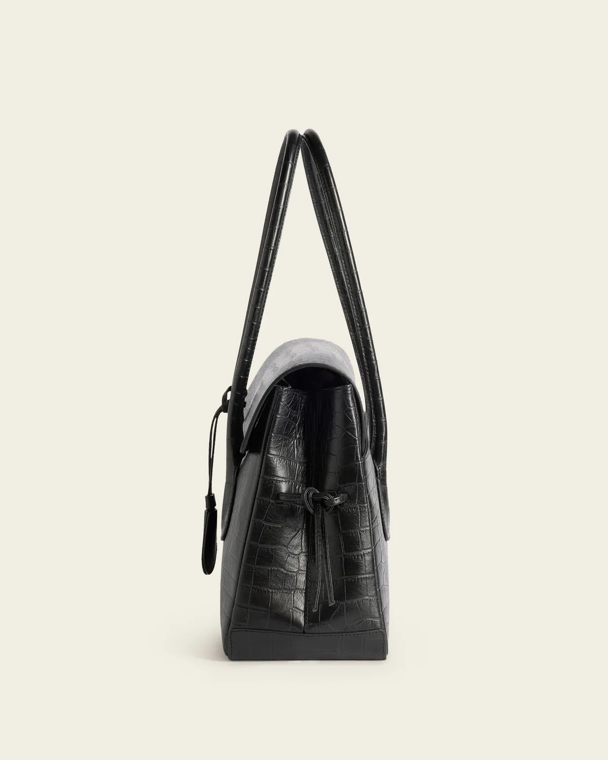 Flattered Lydia Tote Bag Croco handtas zwart krokoleer