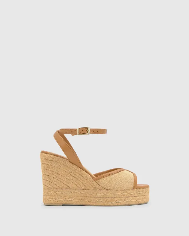 Castaner Brigitte sandalen oker canvas sleehak 11 cm