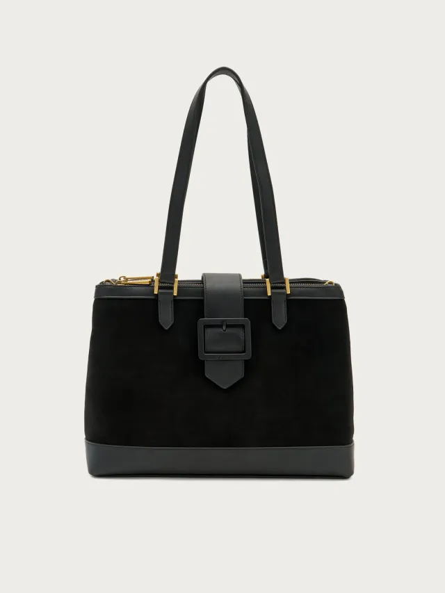 Frau grote zwarte suède shopper tas large
