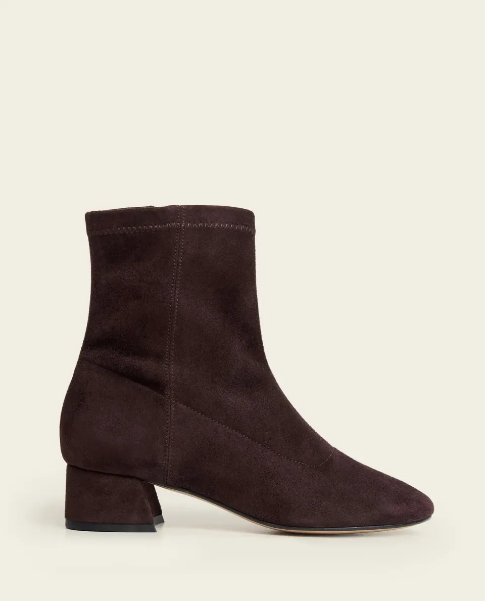 Flattered Ember enkellaars chocolate suède stretch