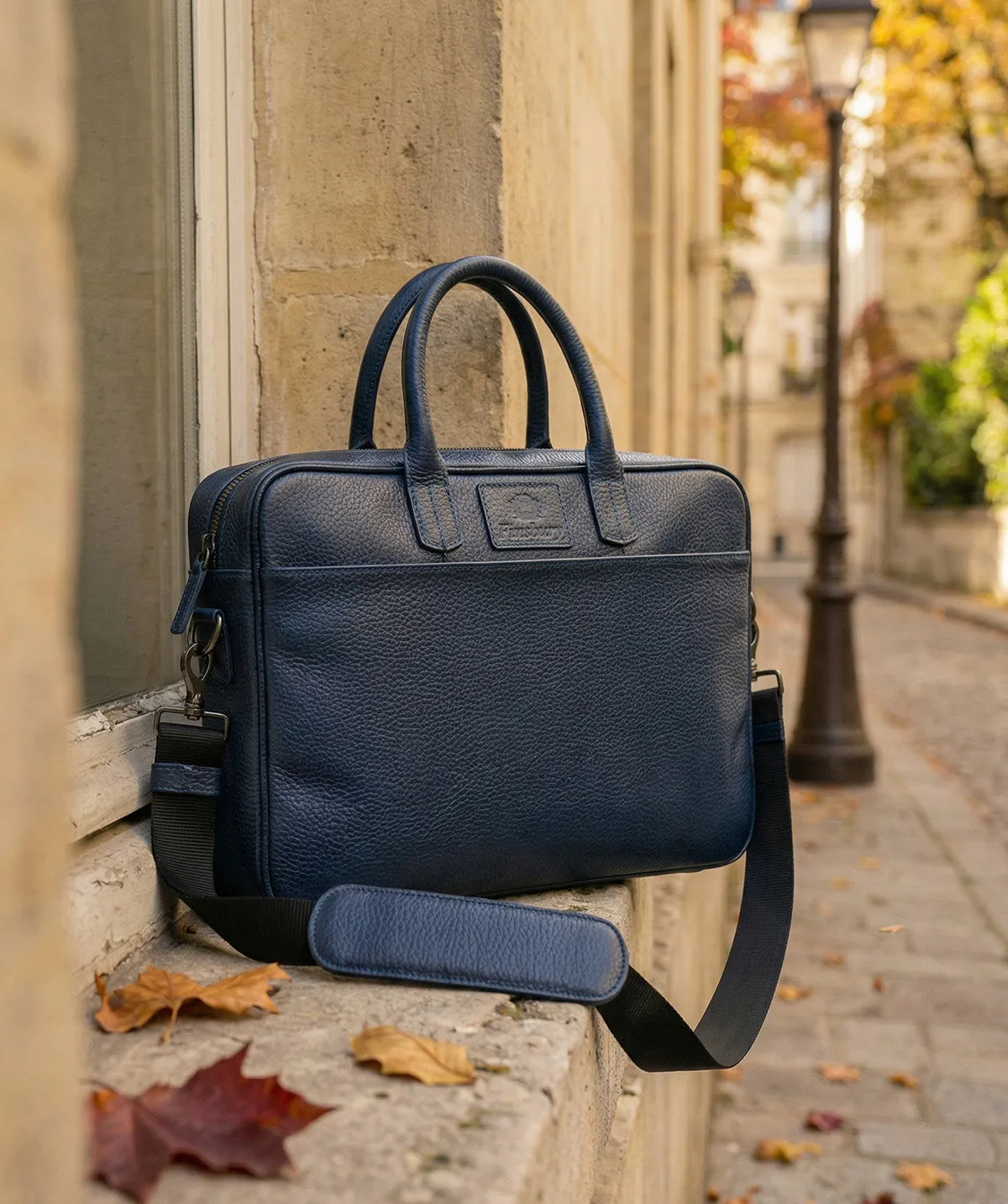 Finsbury aktetas blauw generfd leer