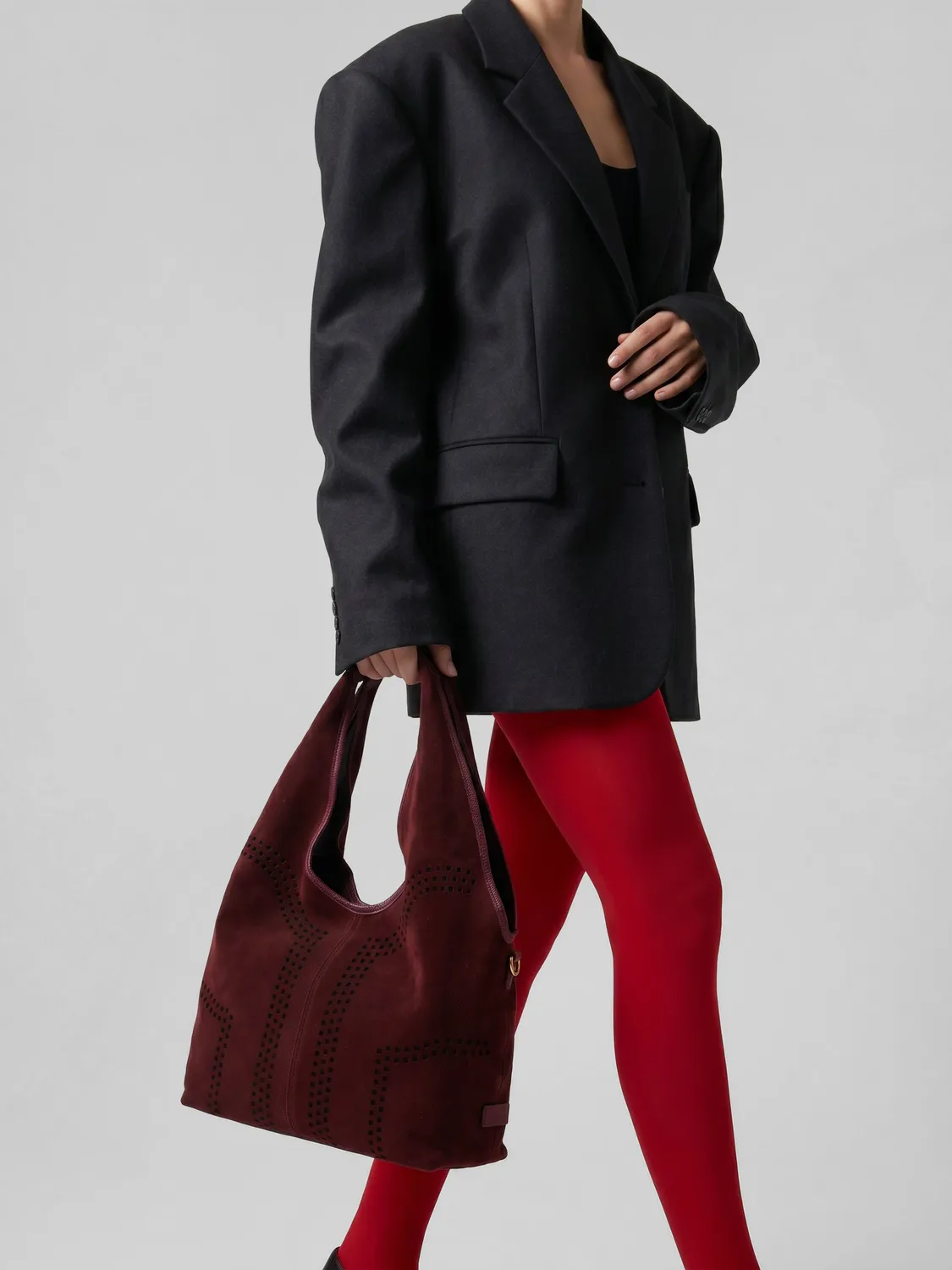 Frau maxi hobo tas bordeaux suède laser-cut