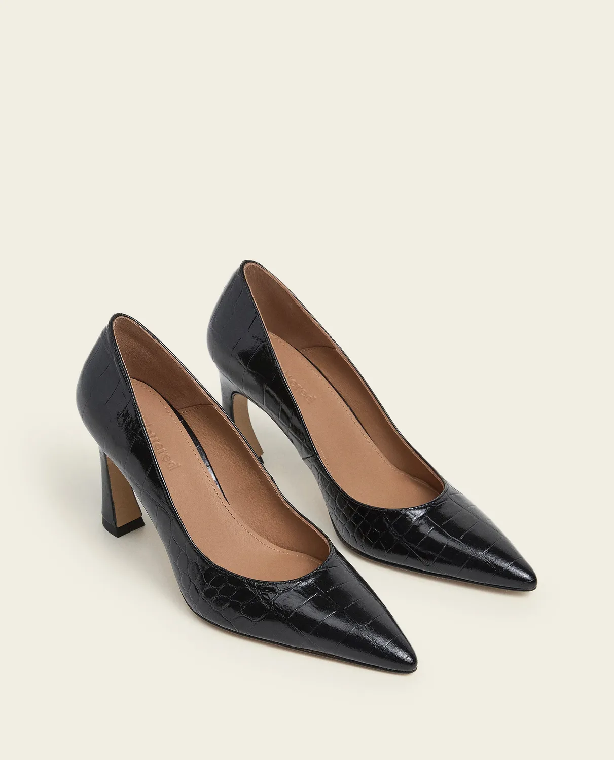 Flattered Leonie Croco Leather Black pumps zwart spitse neus