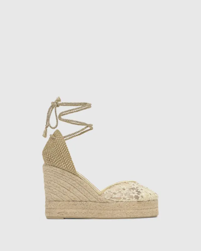 Castaner Clair 8ED 294 espadrilles wit goud sleehak 11 cm