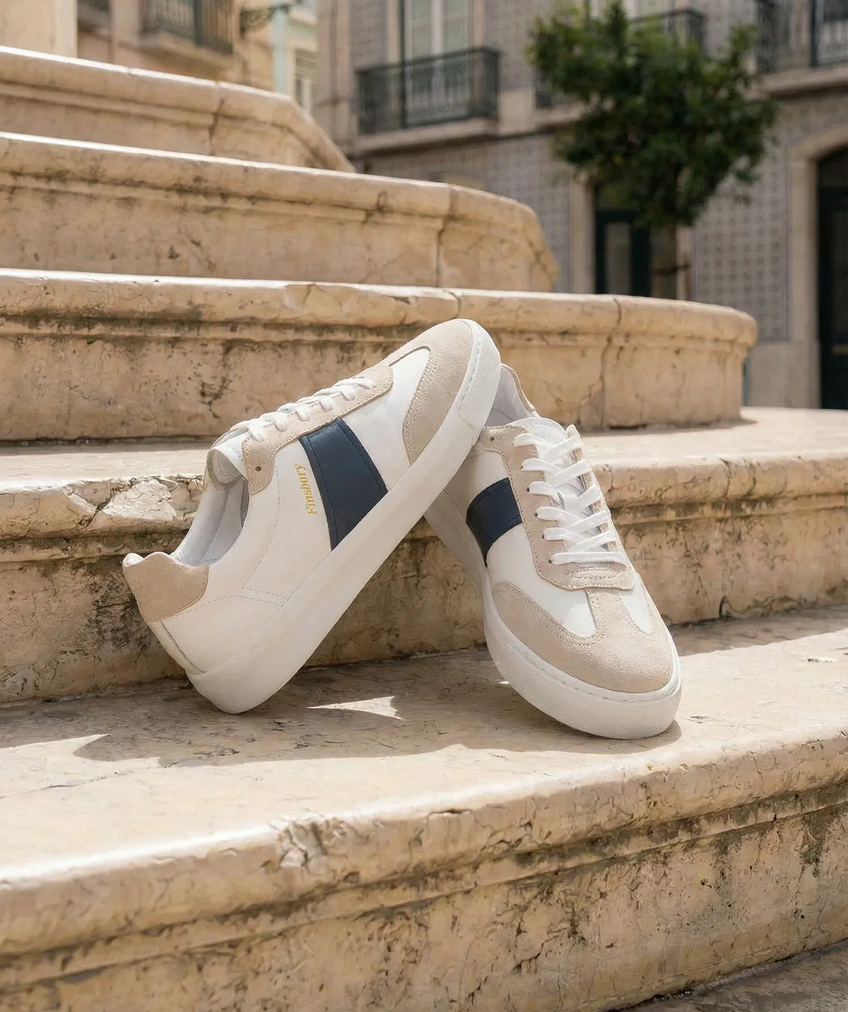 Finsbury LEO Sneakers Wit-Blauw Glad Leer
