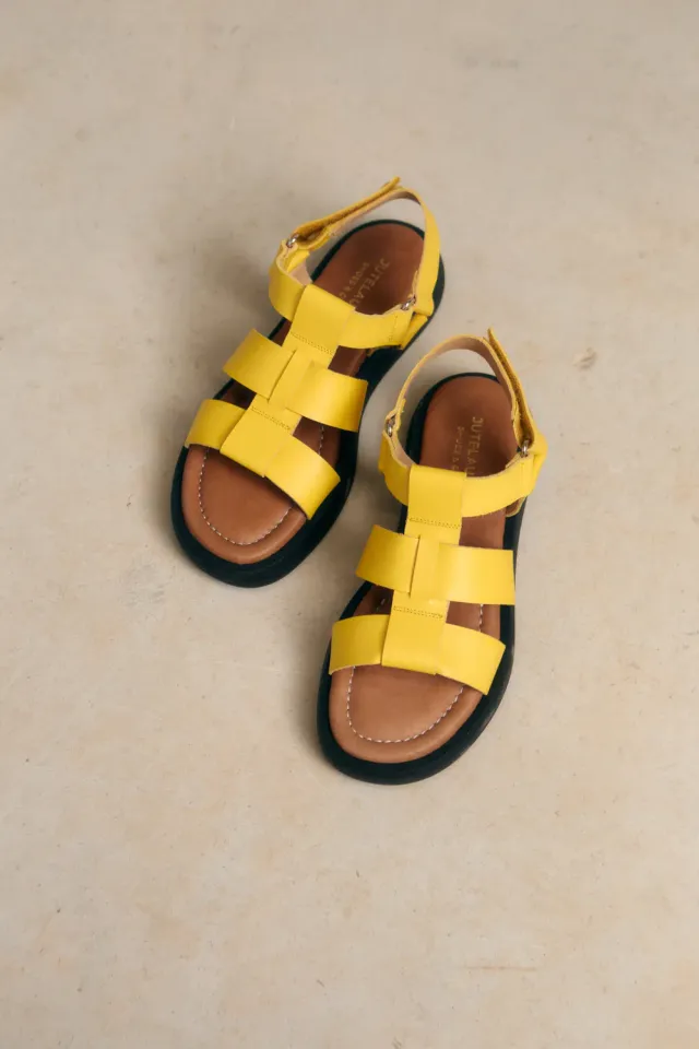 Jutelaune Selma sandalen geel nappa leer chunky