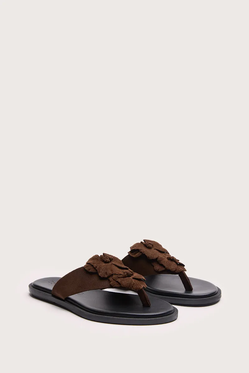 Bryan Stepwise Bari Cacao sandaal bruin leer plat bloemen