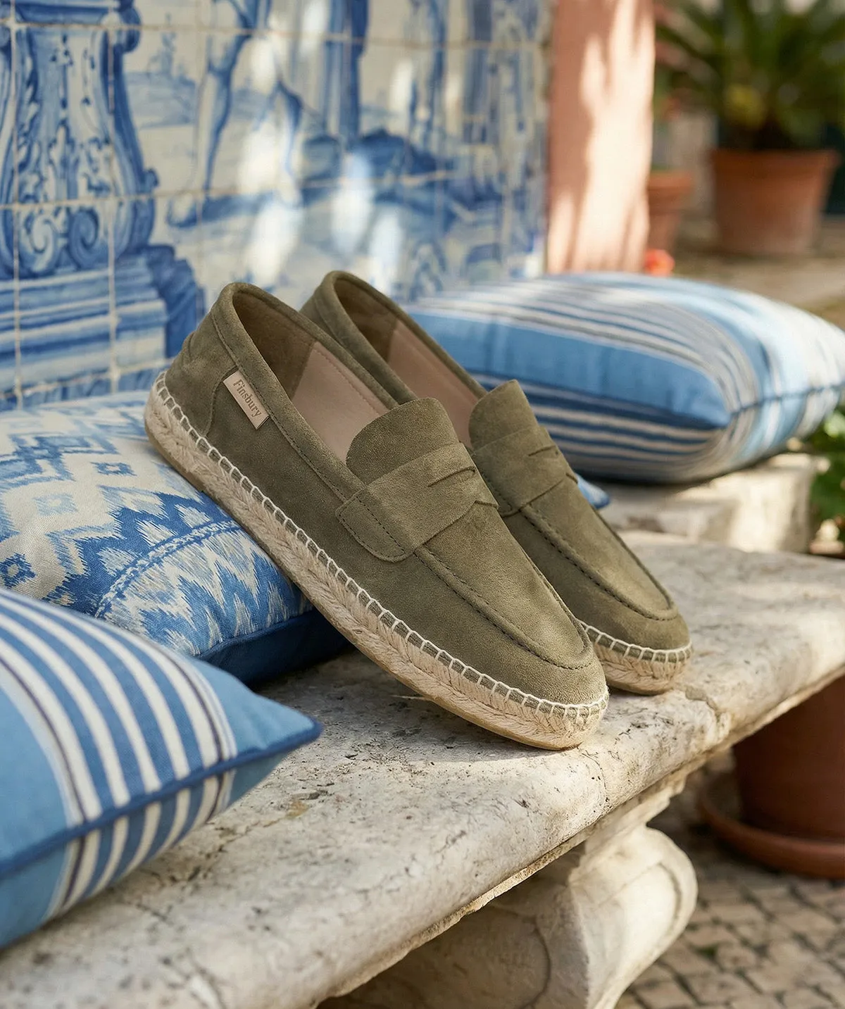 Finsbury NEVADA loafers olijfgroen suède espadrillezool