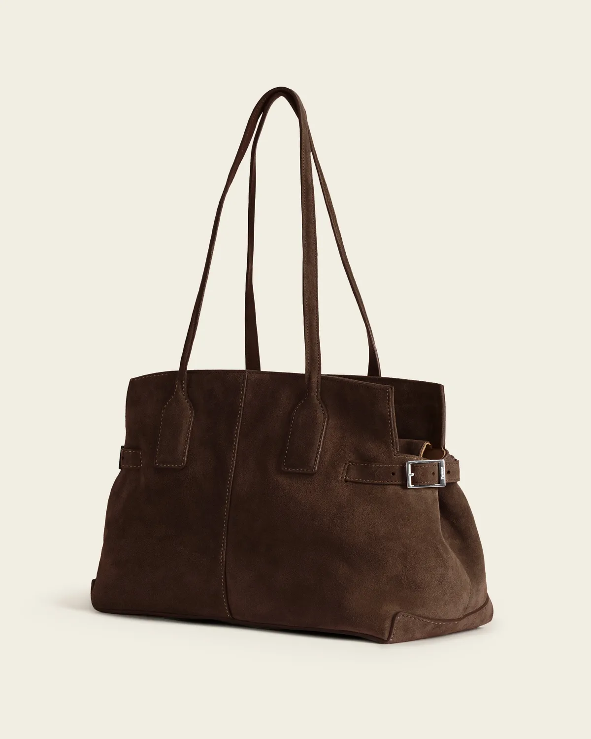 Flattered Lisa Bowler tas chocolate suède handvat