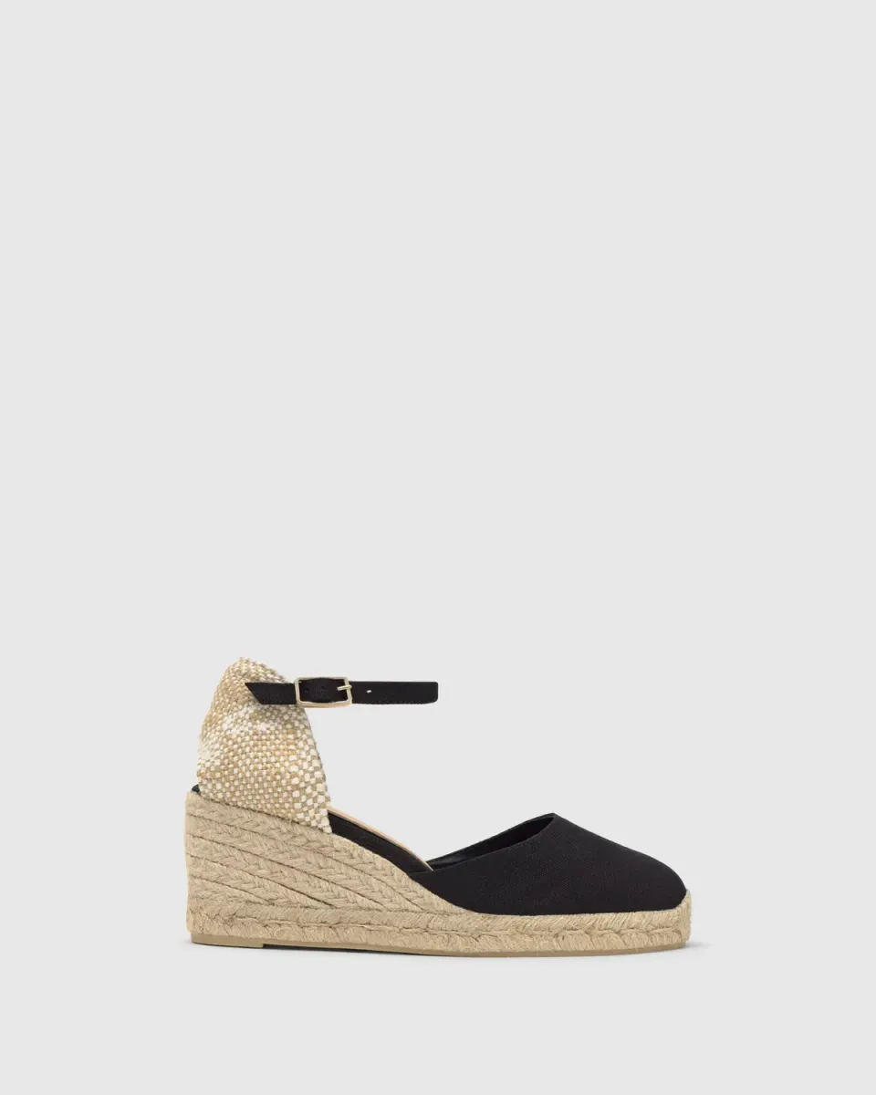Castaner Carol/6/001 espadrille zwart katoen enkelband