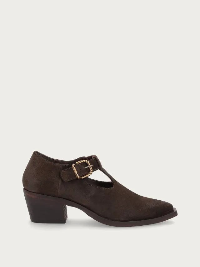 Frau FX Texan schoenen suède bruin hak gesp