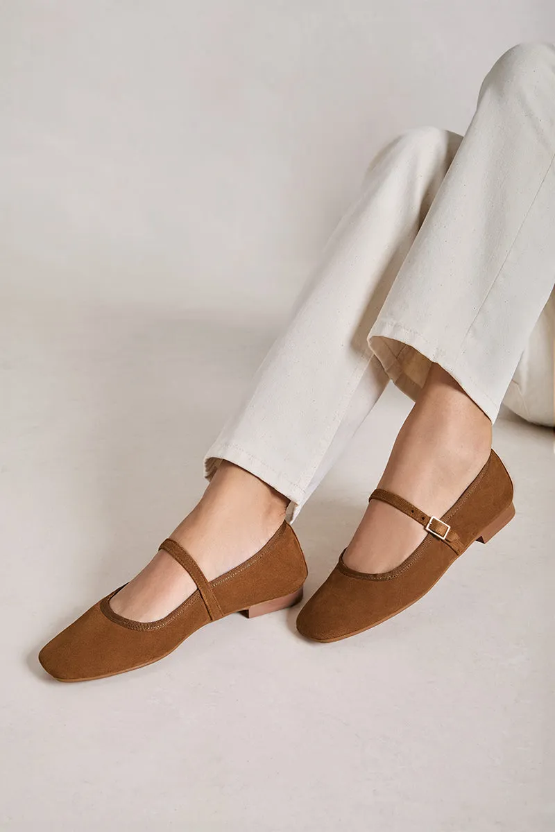 Bryan Stepwise Nicolle ballerina's camel suède