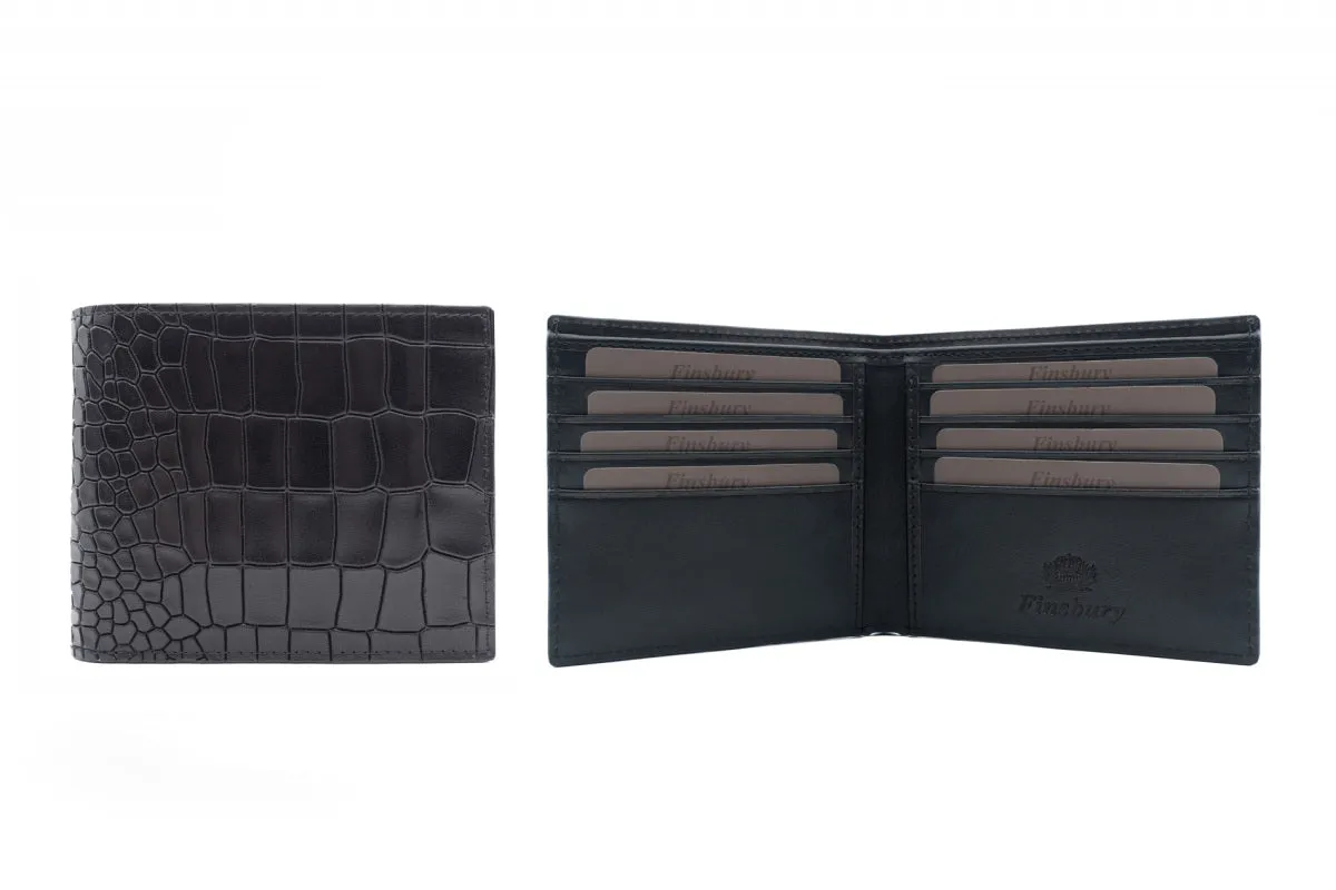 Finsbury Black Croco portemonnee zwart kalfsleer