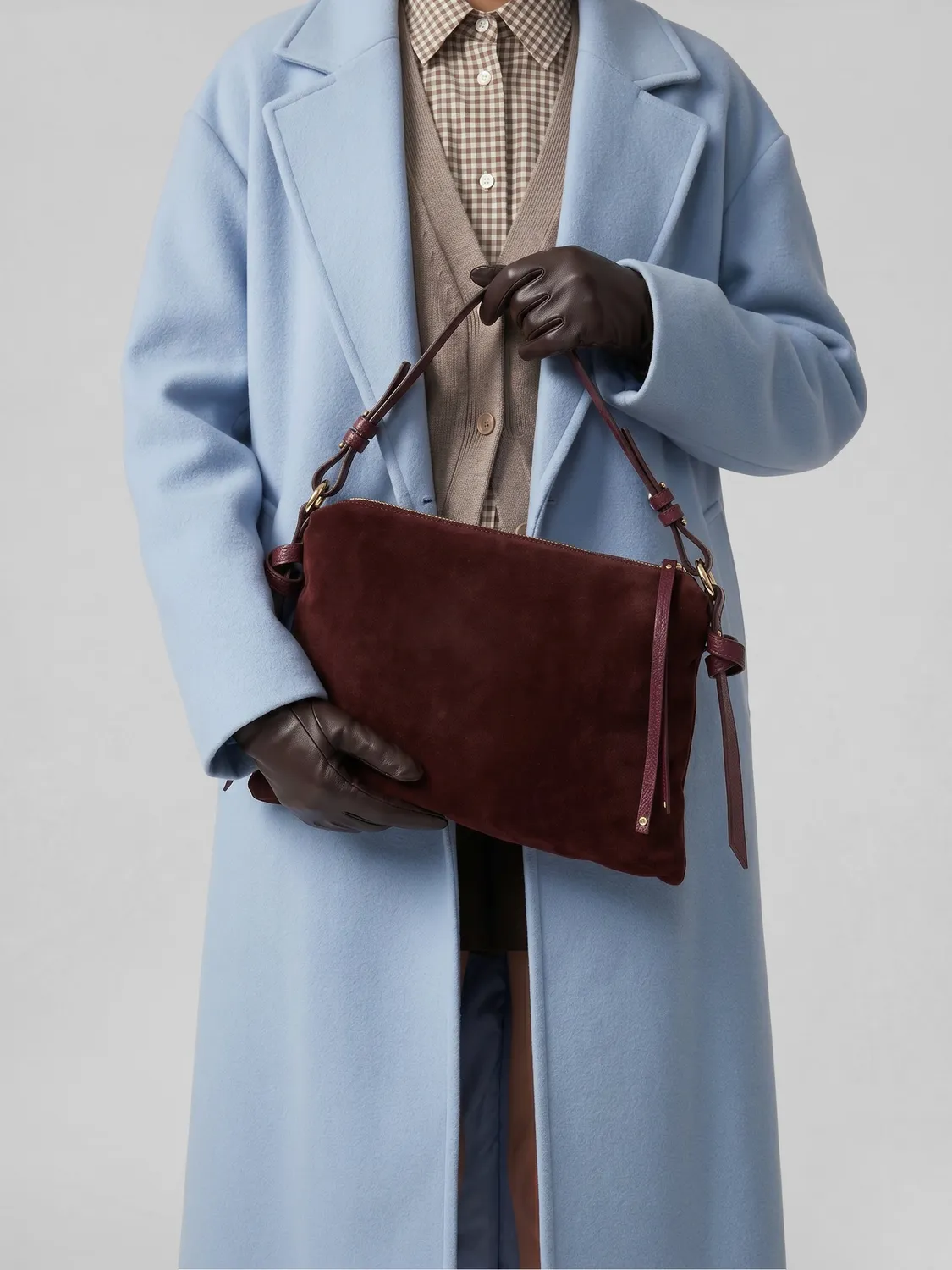 Frau bordeaux suede handtas maxi rechthoekig