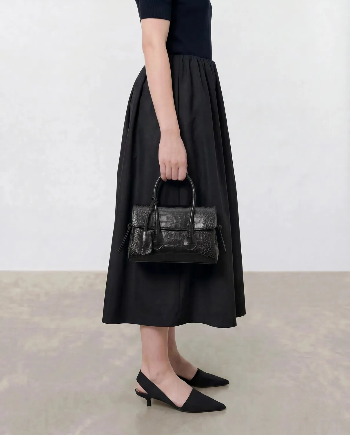 Flattered Lydia Mini tas zwart croco leer