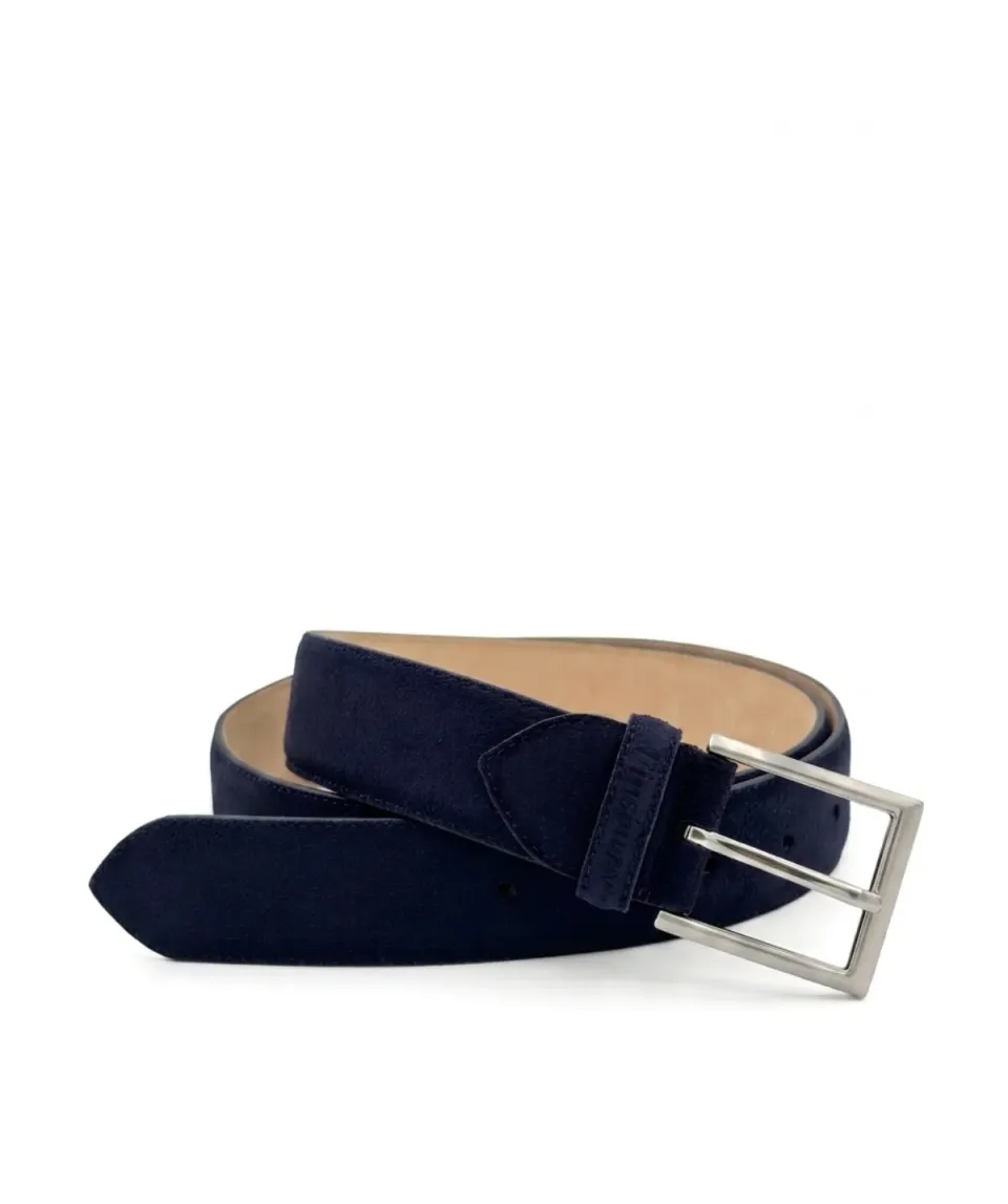 Finsbury suède riem navy blauw kalfsleer