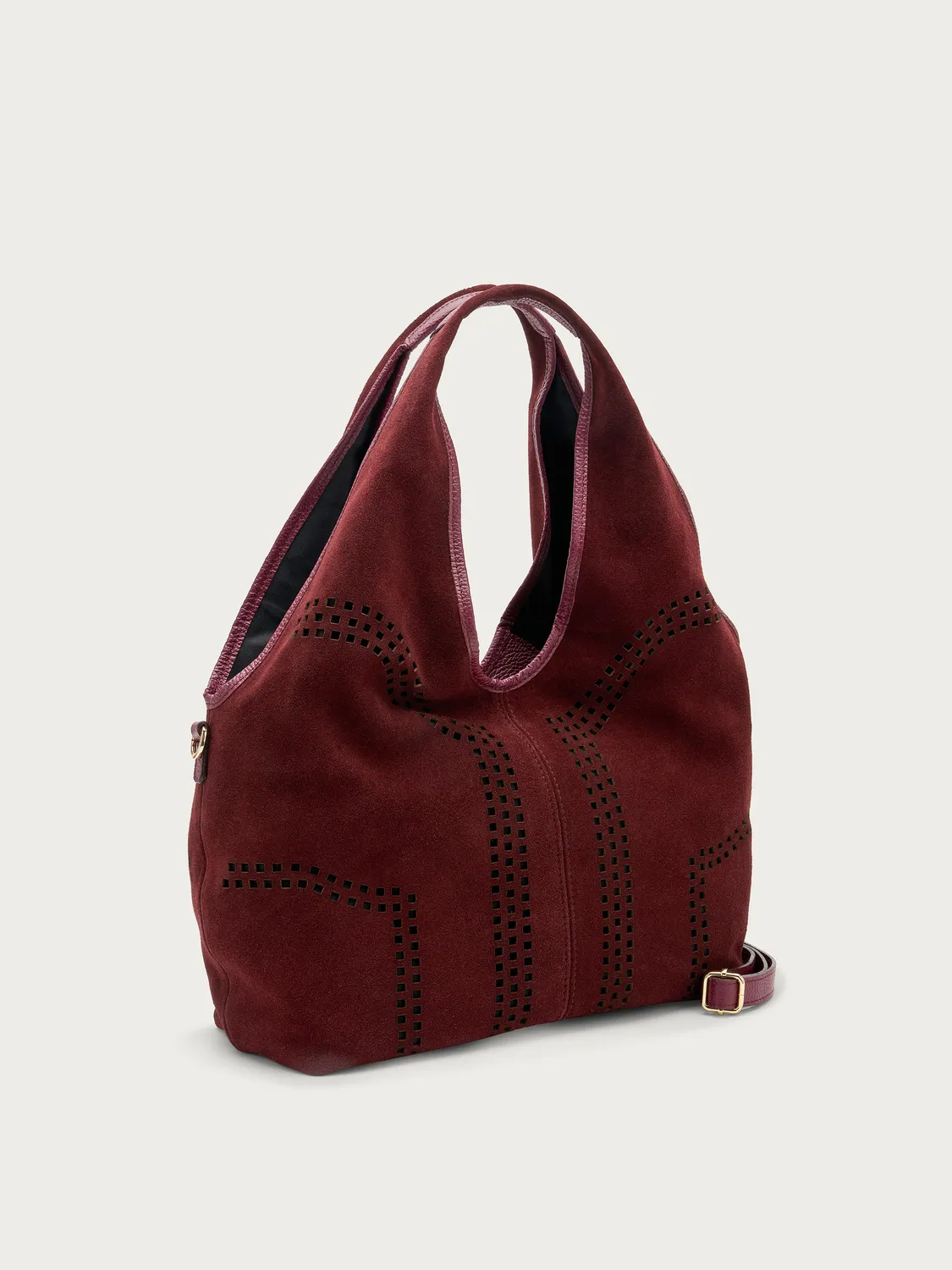 Frau maxi hobo tas bordeaux suède laser-cut