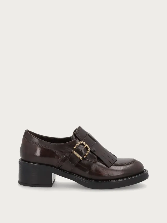 Frau Verona dames loafers bruin leer fringe hak