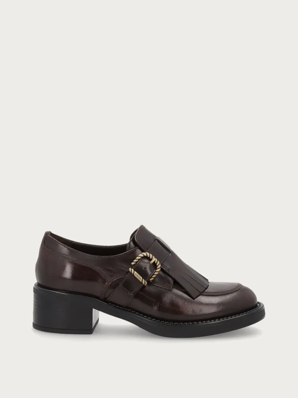 Frau Verona dames loafers bruin leer fringe hak