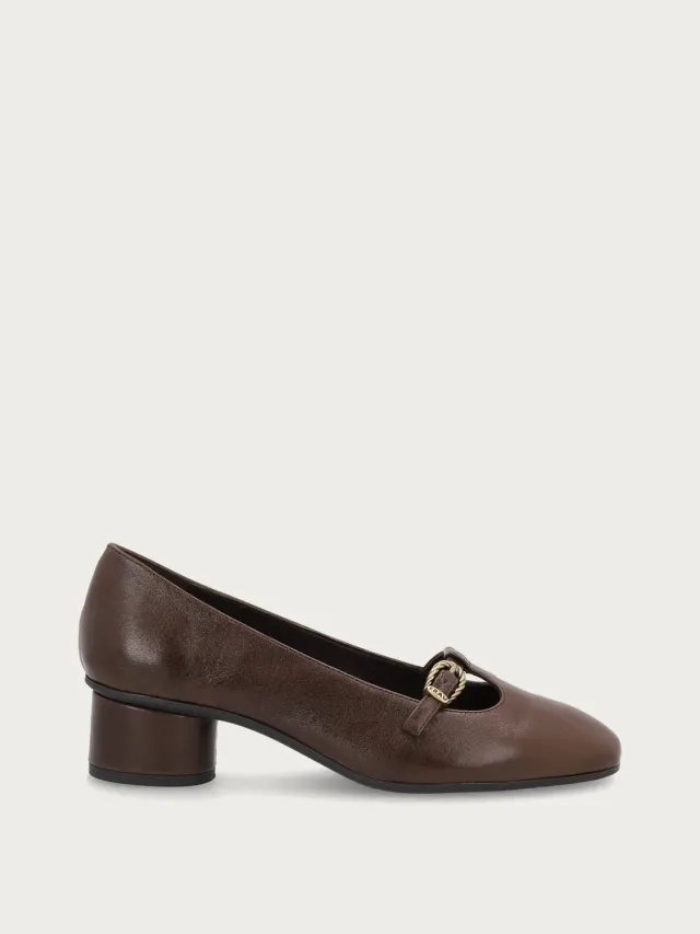Frau Verona T-bar pumps bruin leer dames ronde hak