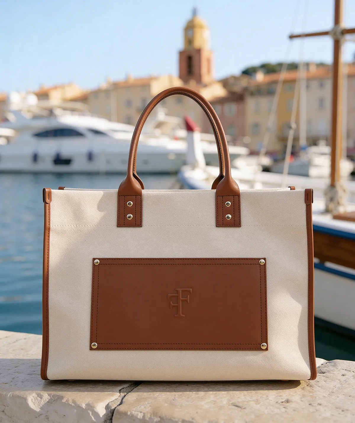 Finsbury FF45 shopper beige canvas-leer