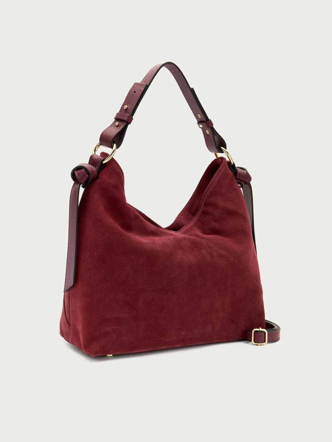 Frau bordeaux suede schoudertas hobo large