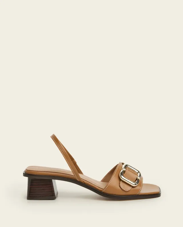 Flattered Jojo sandalen camel leer blokhak