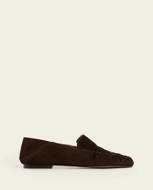 Flattered Bon Bon loafers chocolade suède instapper