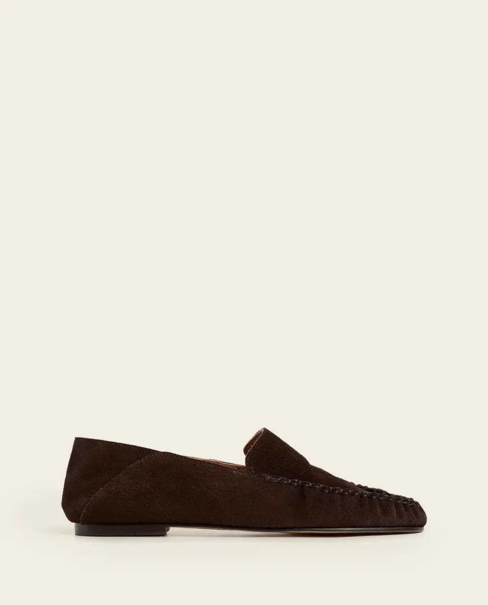 Flattered Bon Bon loafers chocolade suède instapper