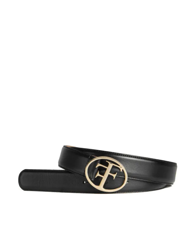 Finsbury Paris riem zwart leer gouden gesp